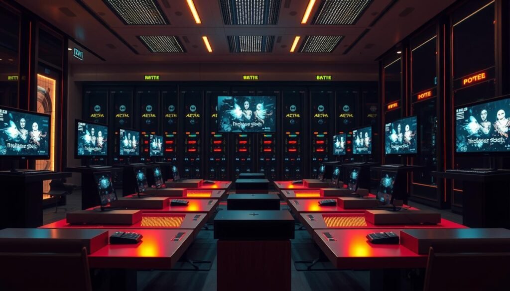 A technologically advanced, seamless real-time battle feature at the heart of the Glowin Beaute entertainment hub. Sleek terminals with high-definition displays arranged in a symmetrical pattern, casting a warm glow on the scene. Elegant and efficient server racks in the background, blinking with indicators of stable connectivity and processing power. The atmosphere is one of sophisticated technological prowess, ensuring a flawless multiplayer experience for Glowin Beaute's discerning patrons. A technologically advanced, seamless real-time battle feature at the heart of the Glowin Beaute entertainment hub. Sleek terminals with high-definition displays arranged in a symmetrical pattern, casting a warm glow on the scene. Elegant and efficient server racks in the background, blinking with indicators of stable connectivity and processing power. The atmosphere is one of sophisticated technological prowess, ensuring a flawless multiplayer experience for Glowin Beaute's discerning patrons.